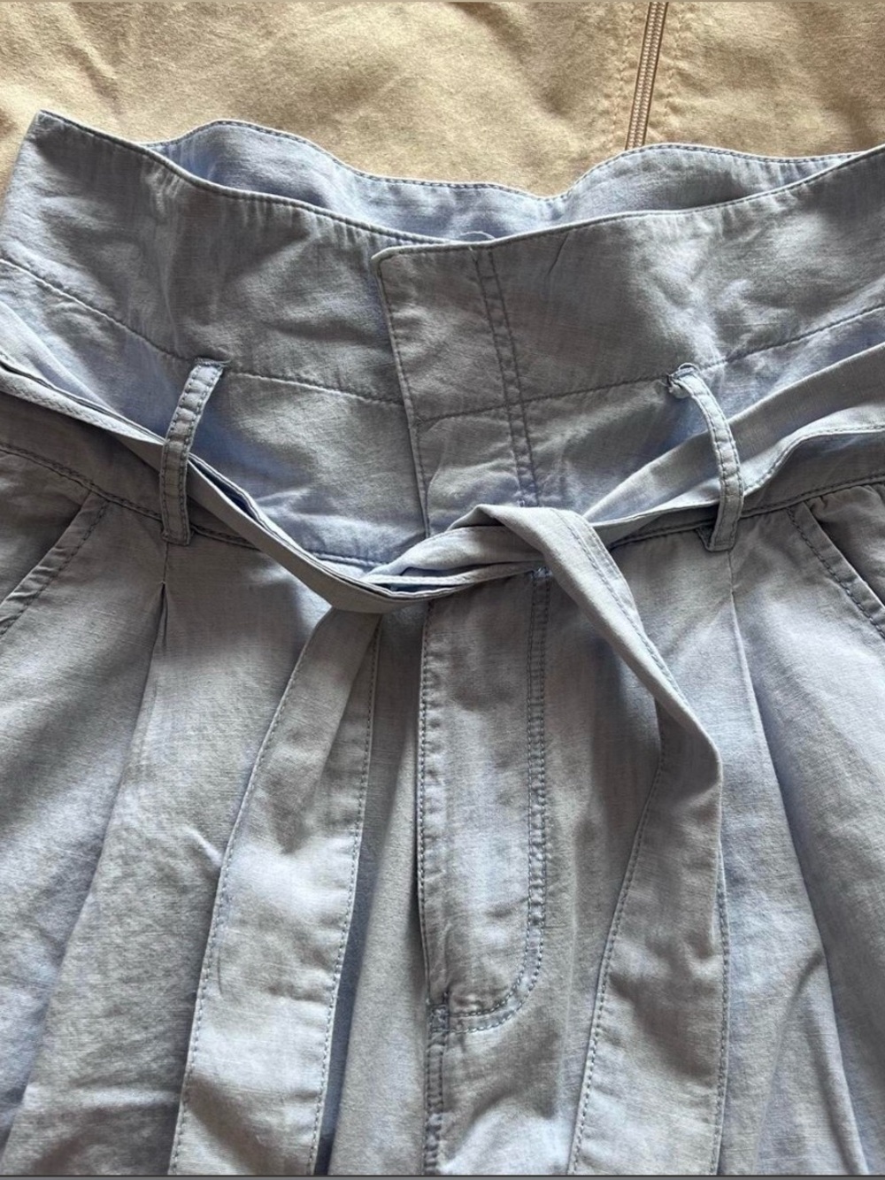 Zara Light Blue Denim Fold Over Tie Pants